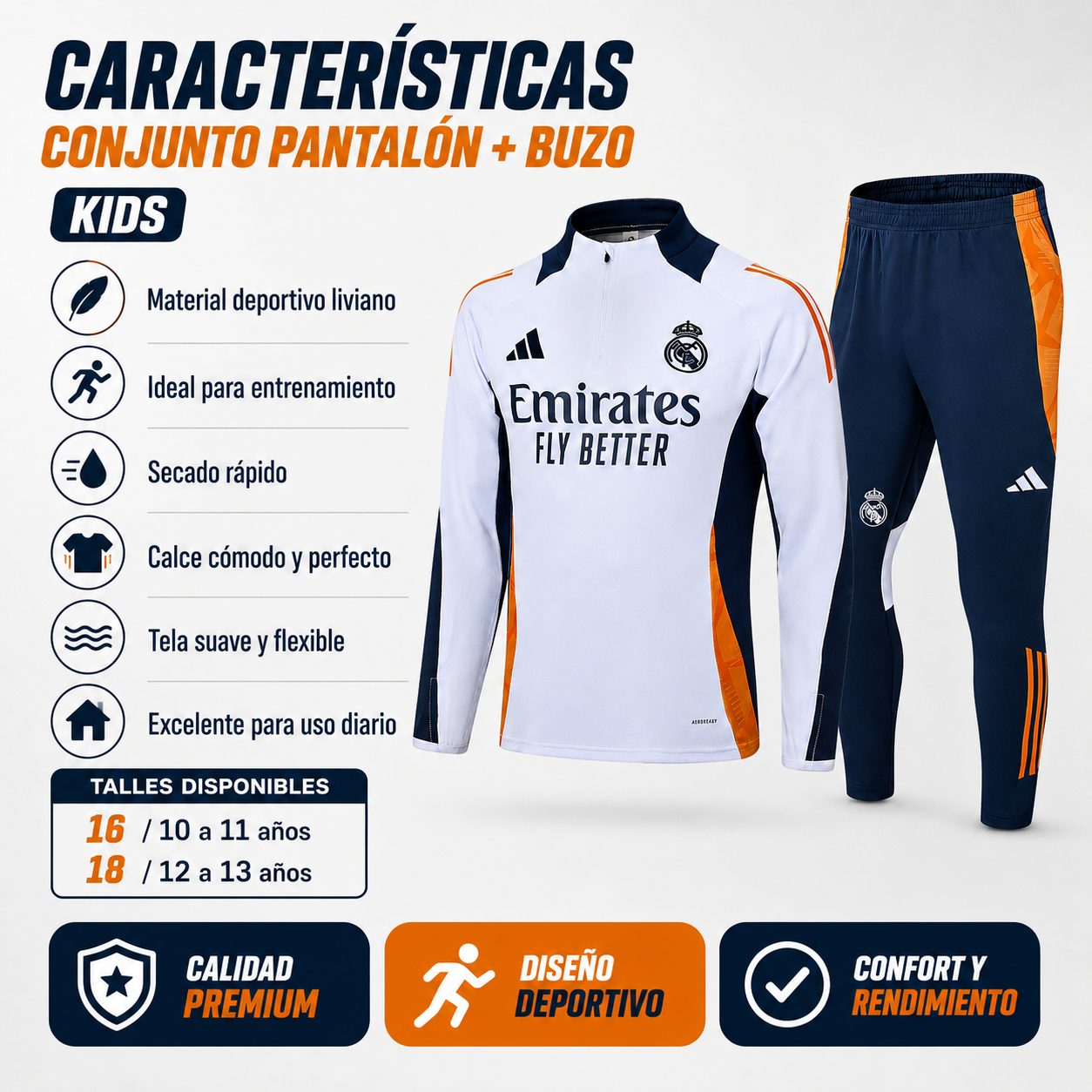 Conjunto Pantalón + Buzo Kids REAL MADRID - Imagen 3