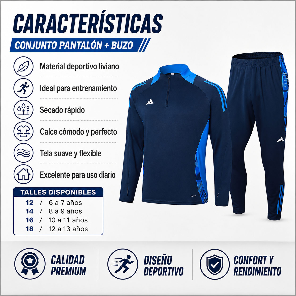 Conjunto Pantalón + Buzo Kids ADIDAS AZUL OSCURO - Imagen 3