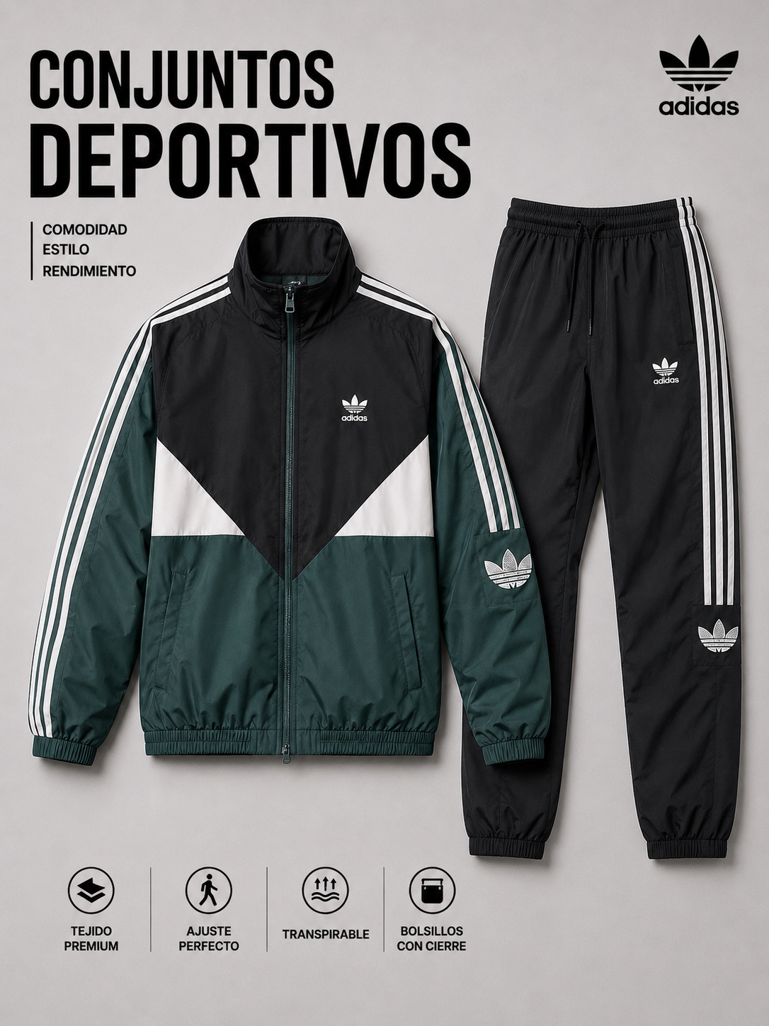 Conjunto Deportivo Adidas Premium – Campera + Pantalón - Imagen 2