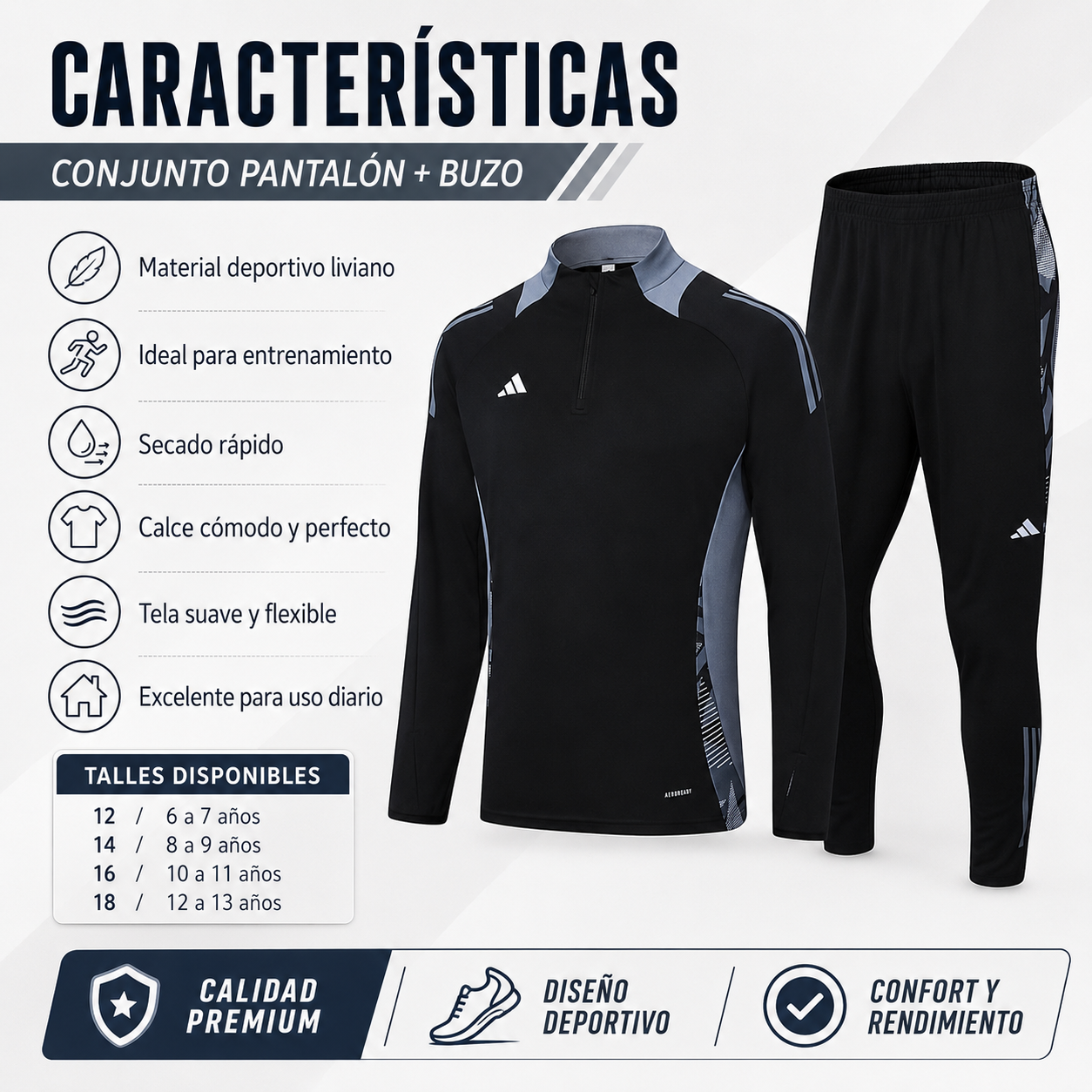 Conjunto Pantalón + Buzo Kids ADIDAS NEGRO - Imagen 3