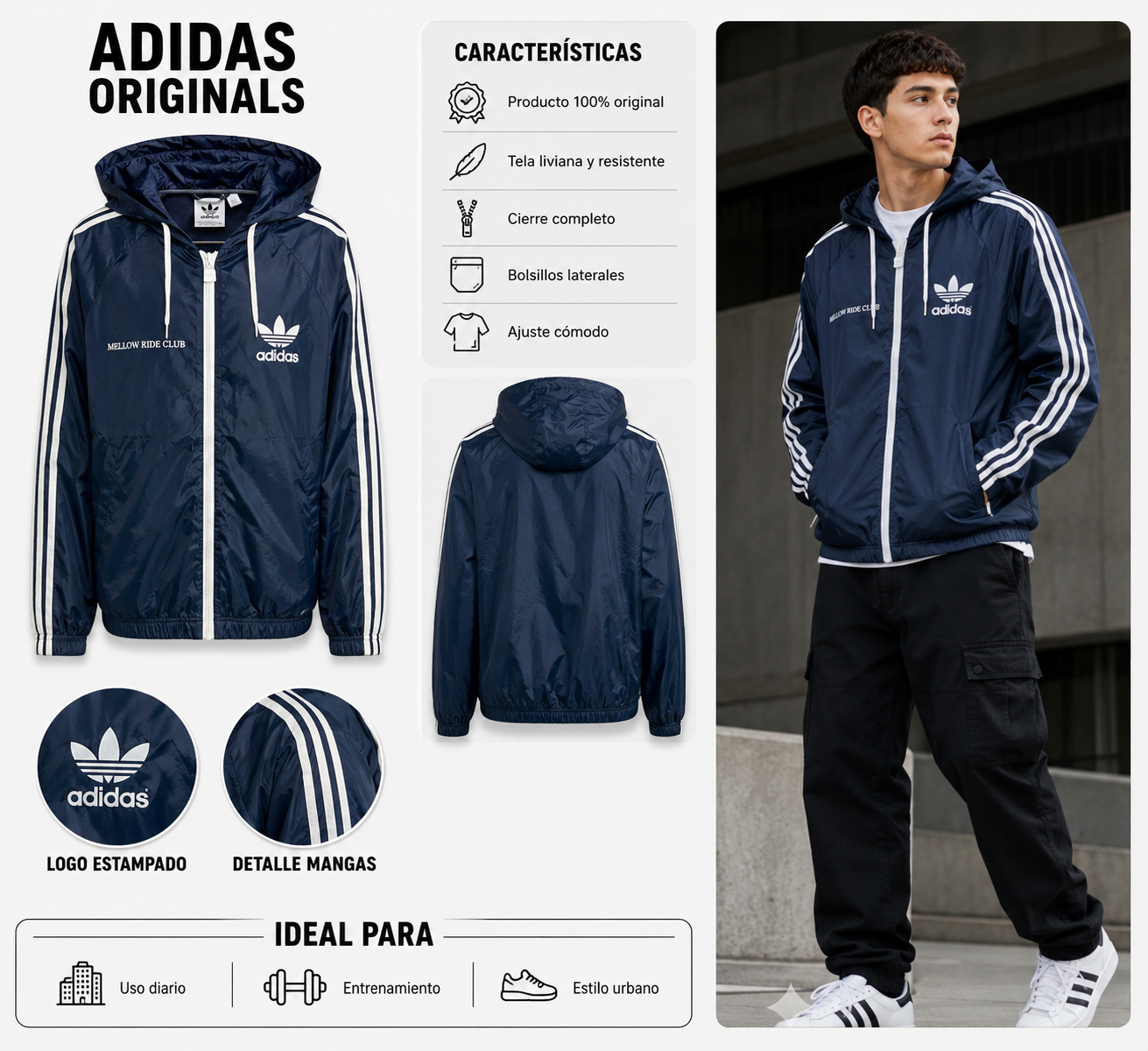 Campera Rompevientos Adidas Originals con Capucha