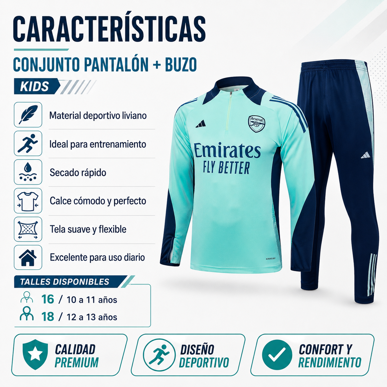 Conjunto Pantalón + Buzo Kids ARSENAL - Imagen 3
