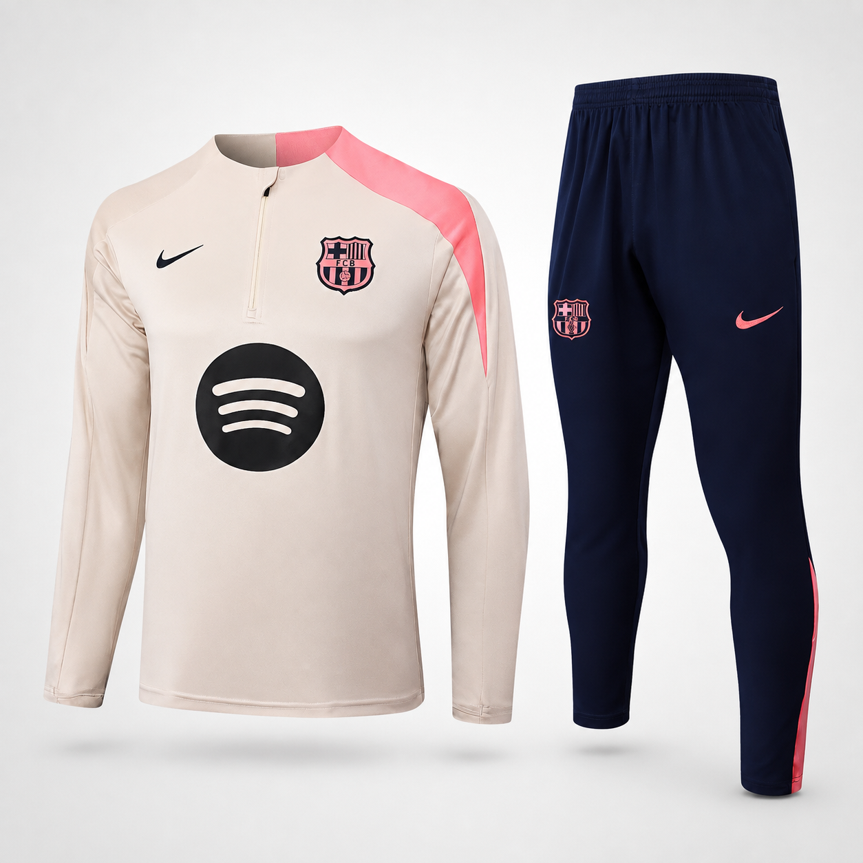 Conjunto Barcelona Entrenamiento Beige + Azul Marino